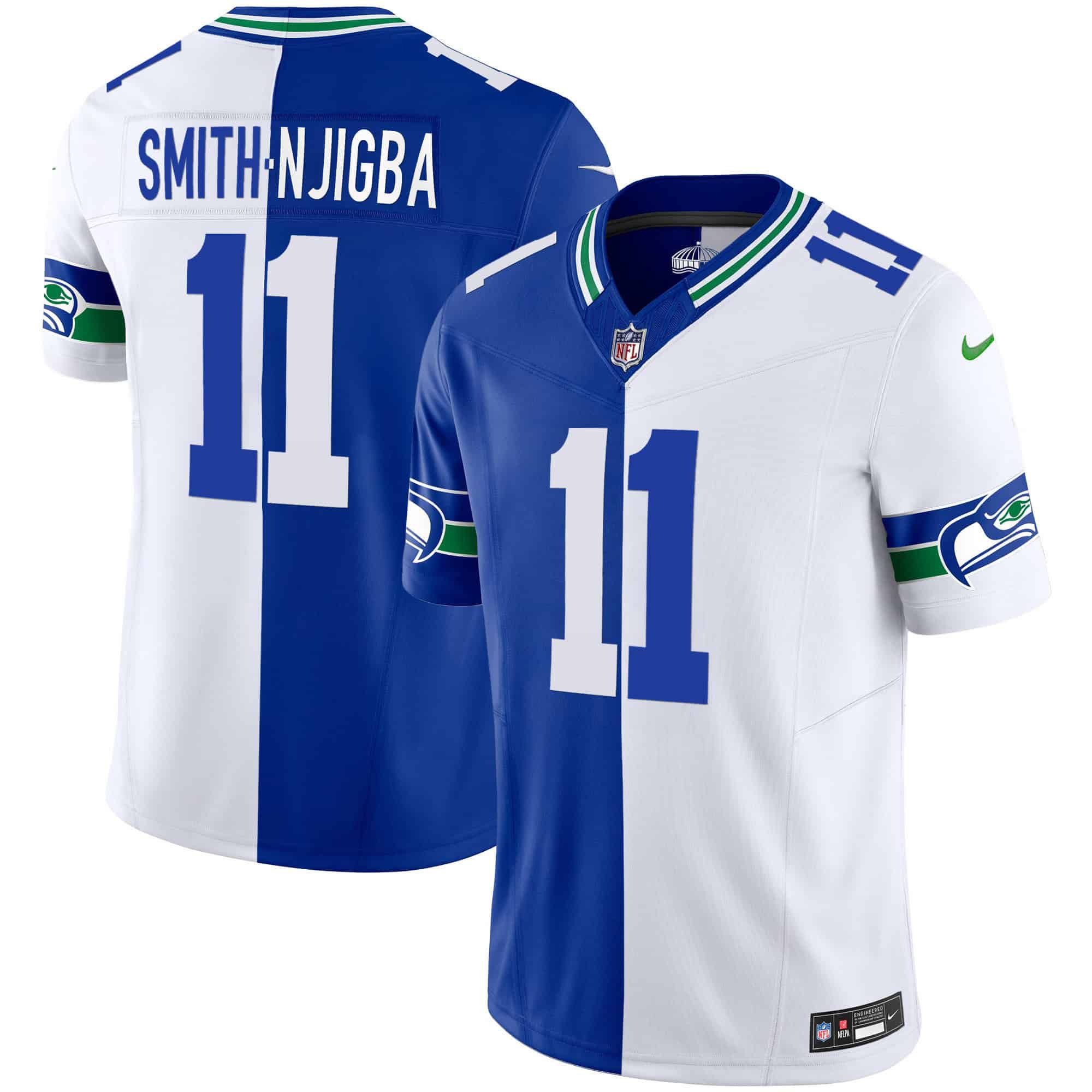 Men Seattle Seahawks 11 Smith-Njigba Blue with white 2024 Nike Throwback Vapor Limited NFL Jersey